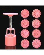 DIY Fondant Cake Mold Biscuit Cookie Cutters Baking Tools with 8 PCS Round Cartoon Patterns(Pink)