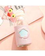 Portable Cute Water Cup Leather Insulated Glass Cup with Leather Case(Light Pink)