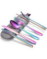 7 in 1 Cutlery Spoon Chopsticks And Straw Set Stainless Steel Portable Cutlery Set