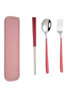 3pcs / Set Portable Stainless Steel Tableware Creative Set Chopsticks Spoon Fork Gift, Color:Red