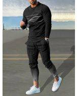 Black Gradient Lines Print Long Sleeve T-Shirt And Pants
