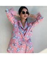 Printed Ostrich Feather Pajamas Long Sleeves Can Be Worn Out Home Ladies Clothes