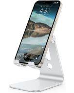 OMOTON C3 Cell Phone Stand for Desk, Larger and Exceptionally Stable, Adjustable Phone Cradle Holder with Bigger Body & Longer Arm, Compatible with iPhone 14, Tablets (7-10") and More, Silver
