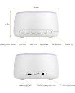 JJone Máquina de ruído branco recarregável de mesa Máquina de som para terapia do sono 30 sons suaves 30min / 60min Timer/Loop de reprodução Conexão BT com luz noturna Coloul Touch Control