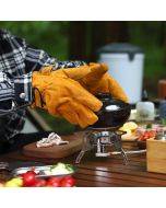 Outdoor BBQ heat insulation flame retardant gloves thickened cowhide high temperature welding leather cover wear camping protective cover