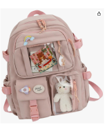 Milageto Mochilas Femininas Bonitas à Prova de Roubo Livro Multi-bolso com Pin Bear Bolsas Escolares Mochila Mochila para Meninas Adolescentes Livro Estudante - Cor de rosa