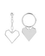 E2112-10 White K asymmetric love heart silver needle earrings simple earrings