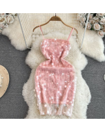 Fashion sexy sequins flash bustier halter dress waist thin small short package hip dress dress summer