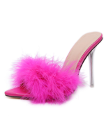 Barbie Fashion Trend Style Women's Shoes Feather High Heels Pointed Toe Fine Heeled Sandals Slippers