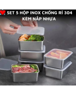 Set 5 Hộp Inox Đựng Thực Phẩm,Đựng Đồ Ăn,Gia Vị Trong Tủ Lạnh Có Nắp Nhựa Kèm Theo,Bền Và Sạch Sẽ