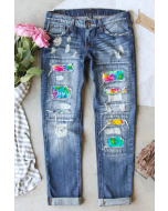 Distressed Tie Dye Jeans with Ripped Styling