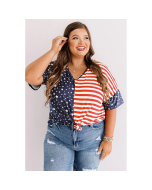 Plus Size Stripes and Stars Flag Print Patriotic Top