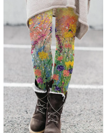 Wisherryy Cozy Almond Blossom Print Leggings