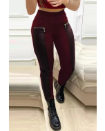 Stylish Zippered Faux Leather Pants with Chic Contrasting Trim