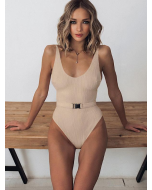 Solid Belted Sexy One-Piece Swimwear