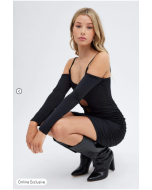 Navy V-Neck Keyhole Bodycon with Long Sleeves