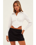 White Crop Shirt Long Sleeve Collared Corset Detail