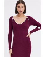 Purple Midi Dress Long Sleeve Sweetheart Contrast Bind