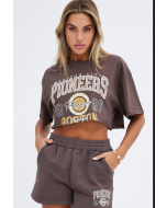 Short Sleeve Crop Top with Brown Graphic Design