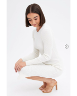 Brown Midi Dress Long Sleeve Round Neck Rib Knitted