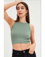 Seamless Crew Neck Green Tank Top