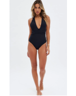Wrap Around Animal Print One Piece Swimsuit in Black
