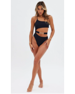 One Shoulder Cut Out Black Swimsuit with Elegant Design
