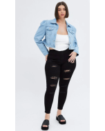 Denim Jacket Puff Sleeve Cropped Fitted