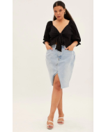 Black Bolero Jacket Cotton Blend Broderie Tie