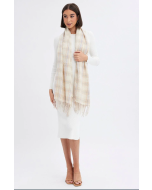Online Exclusive White Check Tassel Scarf