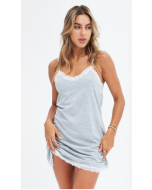 Lace-Trimmed Grey Jersey Slip Nightie for a Cozy Evening
