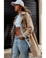 Beige Longline Trench Coat With Tie