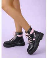 Combat Boots with Star and Heart Decor and Lace-up Front
