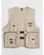 Vest Jacket for Men with Flap Pockets and Letter Patches