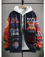 Colorblock Bomber Jacket with Letter Graphic for Men