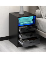 Nightstand with 3 Drawers and Cabinet,USB Charging Ports, Wireless Charging and Remote Control LED Light-Black