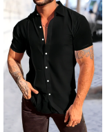 Solid Button Up Shirt for Black Men
