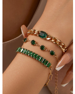 Cubic Zirconia Decor Bracelet Set - 3pcs Collection