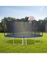 16ft Trampoline with Enclosure, New Upgraded Kids Outdoor Trampoline with Basketball Hoop and Ladder, Heavy-Duty Round Trampoline,Blue