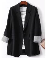 Lapel Blazer with Button Front and Stripe Panel