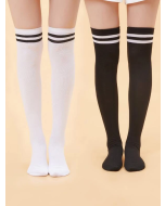 2pairs Striped Over The Knee Black & White Socks