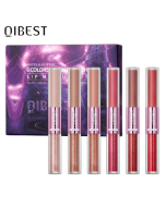 QIBEST Double Head Lip Gloss Kit Non-Stick Non-Fading Lip Glaze Matte Matte Shimmering Liquid Lipstick Set