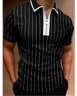 Men's Vintage Striped Print Colorblock Print Casual Polo Shirt