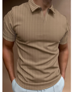 Solid Color Striped Short-Sleeved V-Neck Pullover Polo Shirt