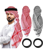 Funtery 4 Pcs Arab Head Scarf for Men with Lgal Aqel Rope Middle East Desert Shemagh Wrap Arab Costume
