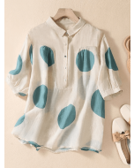 Cotton linen lapels polka dots retro loose shirt