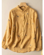 100% Linen Floral Print Casual Shirt With Pocket