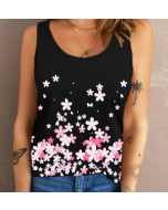 Cherry Blossom Printed Crew Neck Tank Top