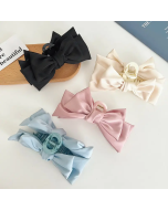 Fashion new design sweet solid color satin women hair accessory handmade custom fabric cover bow hair claw