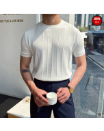 Mens round neck knitted T-shirt